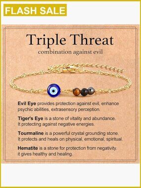 Evil Eye Link Bracelet Healing Crystal Beaded Protection Jewelry